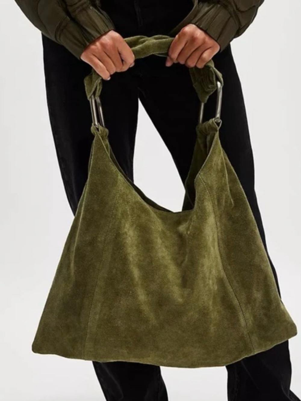 FREE PEOPLE Bobbi
Slouch Suede Tote In olive Green
New with tags - Picture 2 of 7